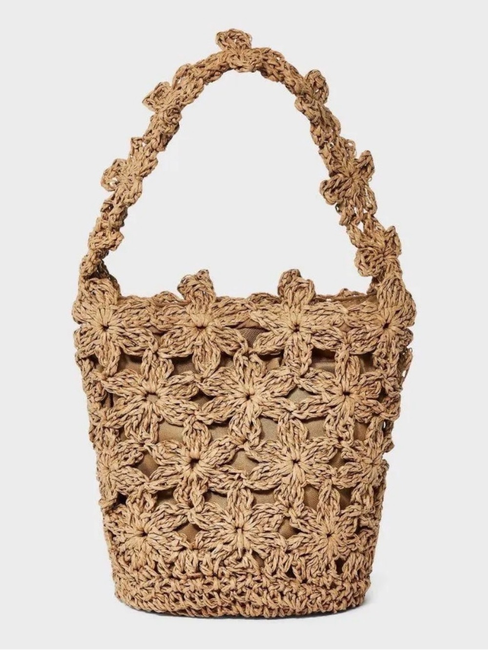 a new day Crochet Floral Bucket Mini Bag - Beige